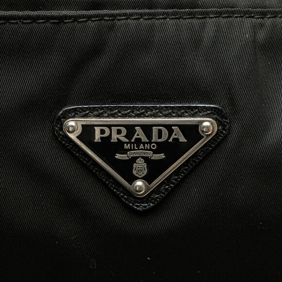 Prada Saffiano Triangle Logo Plate Crossbody Bag Black - Picture 7 of 10